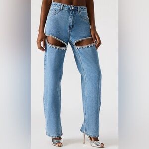 Steve Madden Taylor Embellished Blue Jeans | Straight + Rhinestones | 26 | NWT